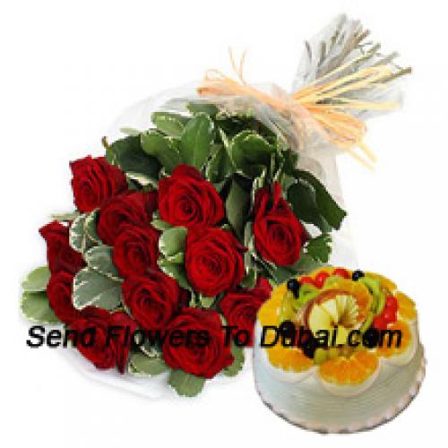 12 Beautiful Roses with 1/2 Kg Fruit Cake