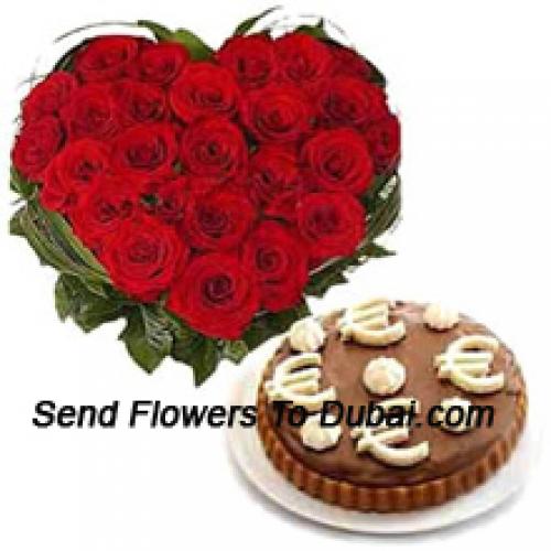 40 Red Roses with Tasty 1/2 Kg Mousse Cake