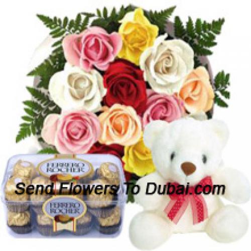 12 Red Roses with Cute Teddy and Chocolates