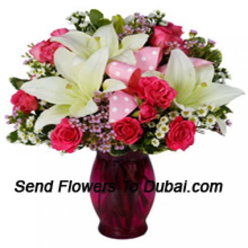 Cute Pink Roses and White Lilies