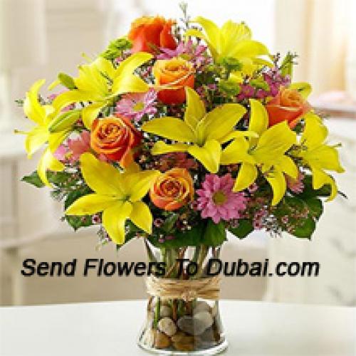 Lilies, Roses and Cute Gerberas in Vase