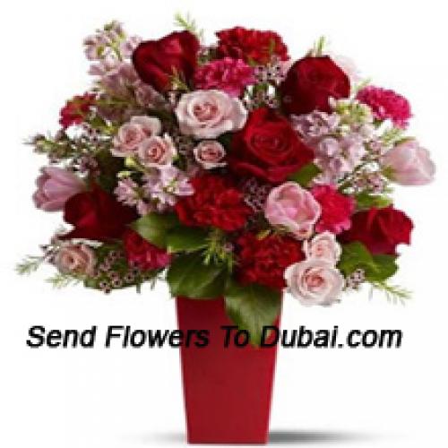 24 Red Roses, Carnations and Pink Roses