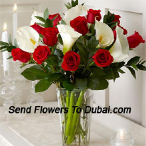 Elegant Red Roses and White Lilies