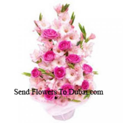 20 Beautiful Pink Roses and Gladiolus