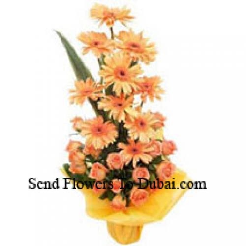 Orange Roses and Gerberas Big Basket